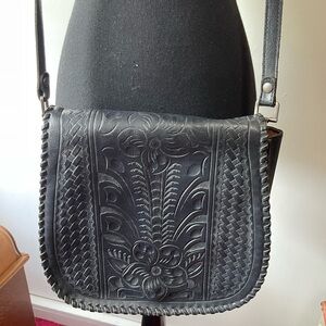 Patricia Nash leather settle bag purse, vintage black